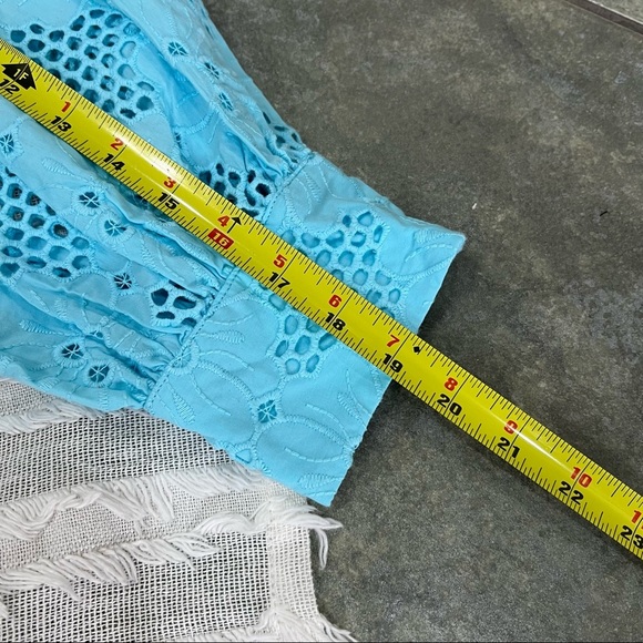 J.Crew Women's XXL Aqua Blue Long-Sleeve Eyelet Popover Blouse Casual Summer NWT - Picture 11 of 11